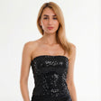 Womens SEQUIN BANDEAU CROP TOP Sparkling Sparkly Costume Tube - Black