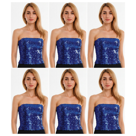 6x Blue Sequin Crop Top (Bandeau) Bulk Pack - Womens Sparkly Costume Tube (Group Costume for Fancy Dress)