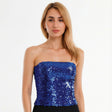 Womens SEQUIN BANDEAU CROP TOP Sparkling Sparkly Costume Tube - Blue