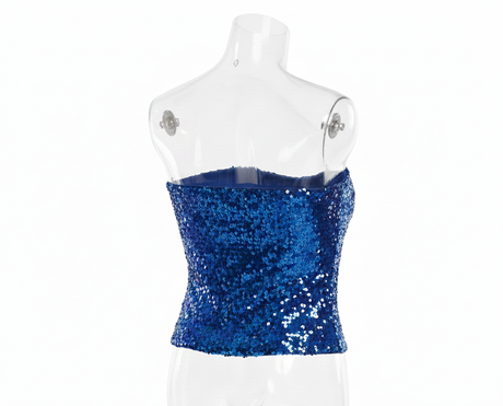 Blue Sequin Crop Top (Bandeau)  - Womens Sparkly Costume Tube