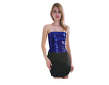 Womens SEQUIN BANDEAU CROP TOP Sparkling Sparkly Costume Tube - Blue