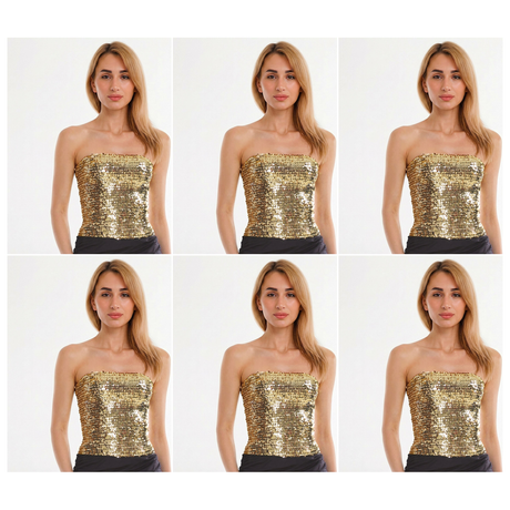 6x Gold Sequin Crop Top (Bandeau) Bulk Pack - Womens Sparkly Costume Tube (Group Costume for Fancy Dress)