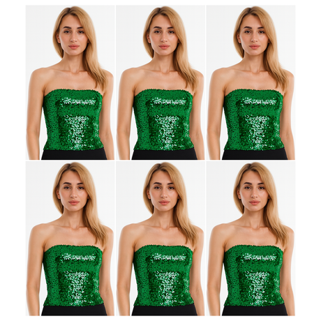 6x Green Sequin Crop Top (Bandeau) Bulk Pack - Womens Sparkly Costume Tube (Group Costume for Fancy Dress)