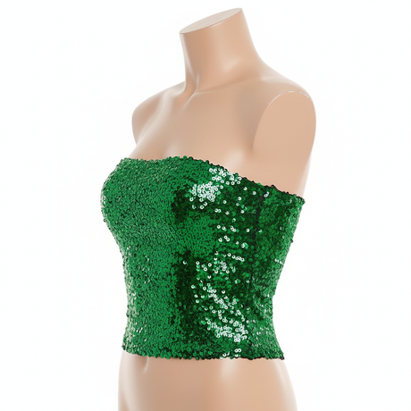 6x Green Sequin Crop Top (Bandeau) Bulk Pack - Womens Sparkly Costume Tube (Group Costume for Fancy Dress)