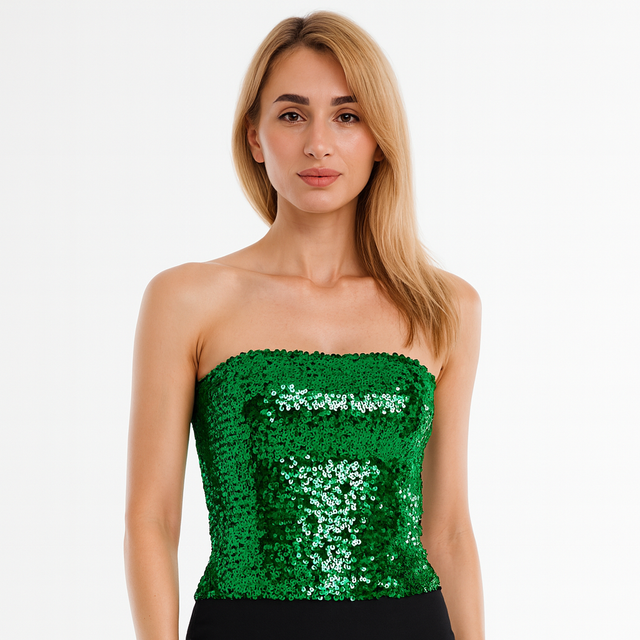 Green Sequin Crop Top (Bandeau)  - Womens Sparkly Costume Tube
