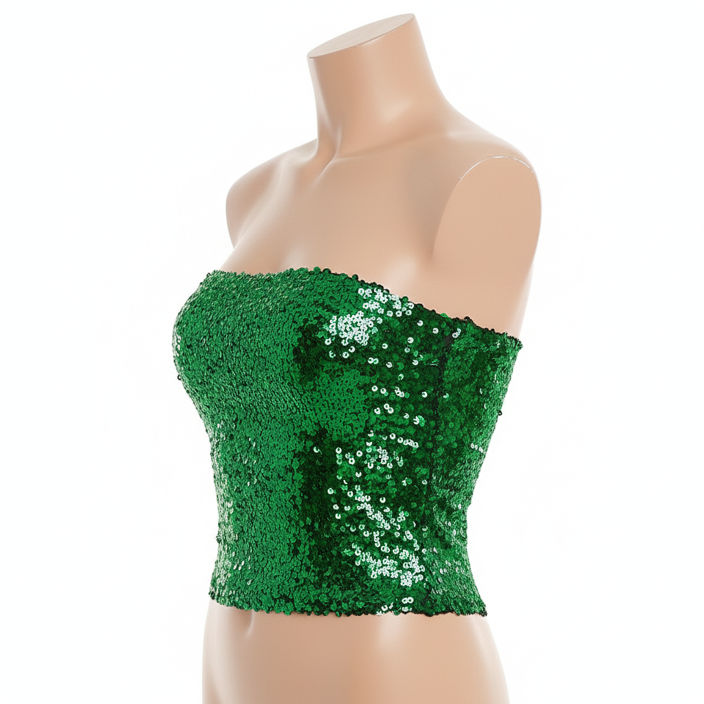 Green Sequin Crop Top (Bandeau) - Womens Sparkly Costume Tube