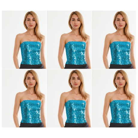 6x Light Blue Sequin Crop Top (Bandeau) Bulk Pack - Womens Sparkly Costume Tube (Group Costume for Fancy Dress)