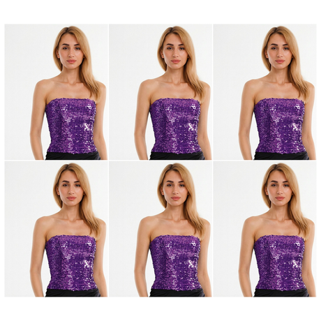 6x Purple Sequin Crop Top (Bandeau) Bulk Pack - Womens Sparkly Costume Tube (Group Costume for Fancy Dress)