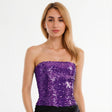 Purple Sequin Crop Top (Bandeau)  - Womens Sparkly Costume Tube