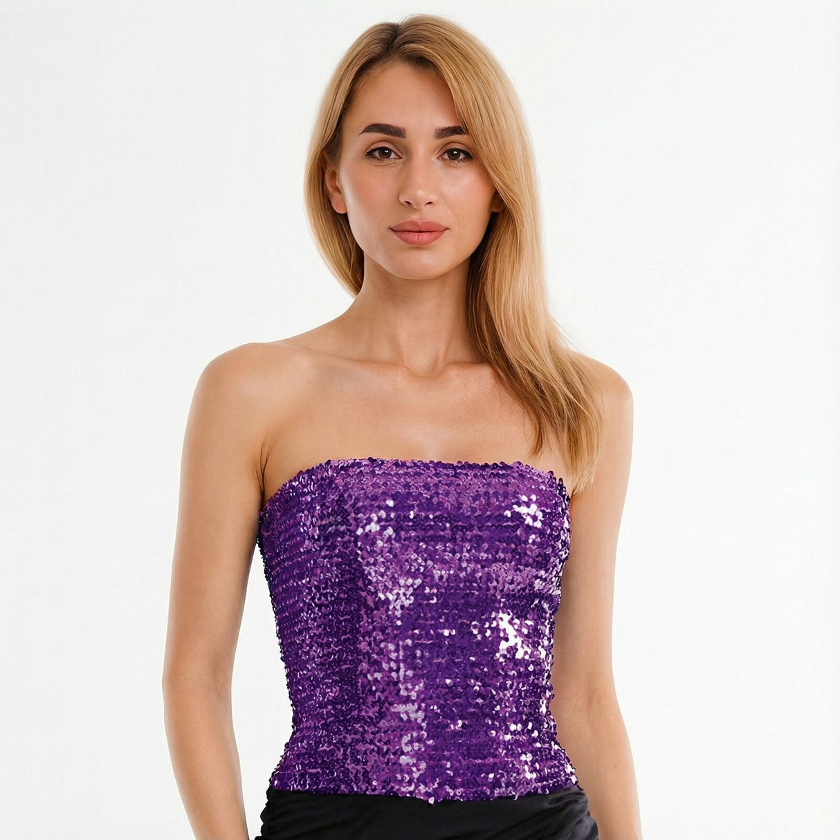 Purple Sequin Crop Top (Bandeau)  - Womens Sparkly Costume Tube