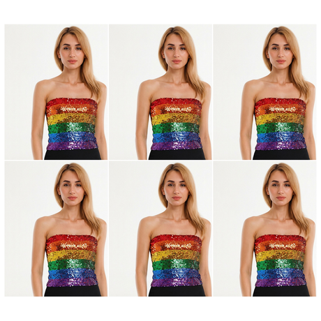 6x Rainbow Sequin Crop Top (Bandeau) Bulk Pack - Womens Sparkly Costume Tube (Group Costume for Fancy Dress)
