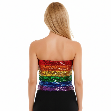 Rainbow Sequin Crop Top (Bandeau) - Womens Sparkly Costume Tube