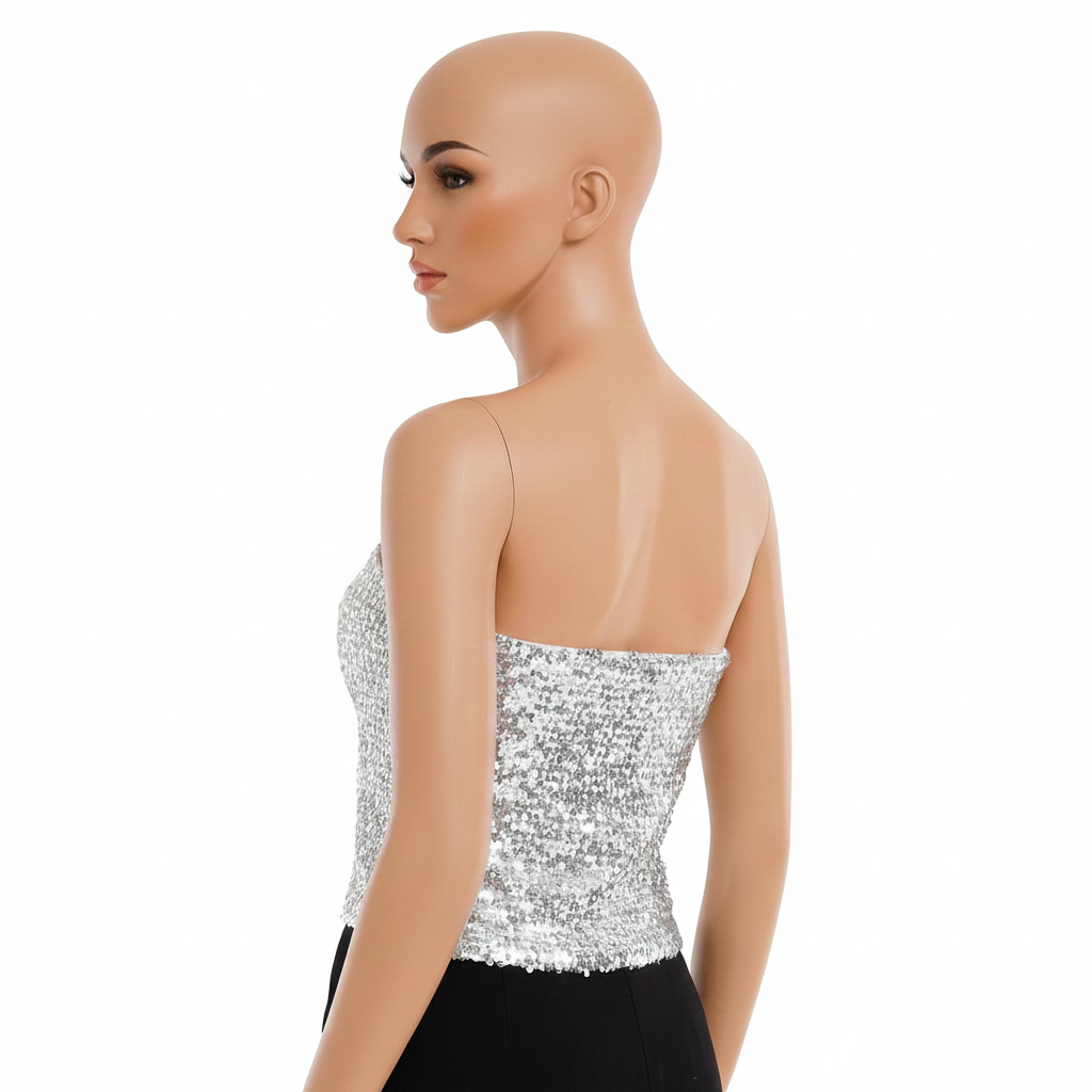 Silver Sequin Crop Top (Bandeau) - Womens Sparkly Costume Tube