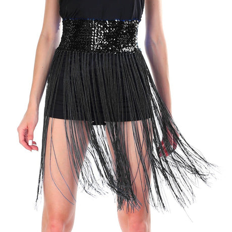 Sequin Belt w/Fringe Skirt 20s Flapper Dance Costume Party - Black