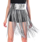 Womens Silver/White Sequin Belt w/ Fringe Skirt - Belly Dance Costume (Fancy Dress)