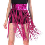 Womens Hot Pink Sequin Belt w/ Fringe Skirt - Belly Dance Costume (Fancy Dress)
