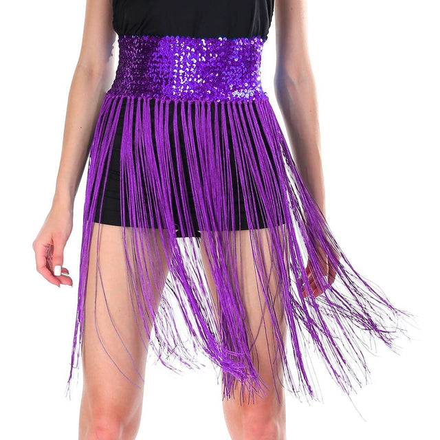 Womens Purple Sequin Belt w/ Fringe Skirt - Belly Dance Costume (Fancy Dress)