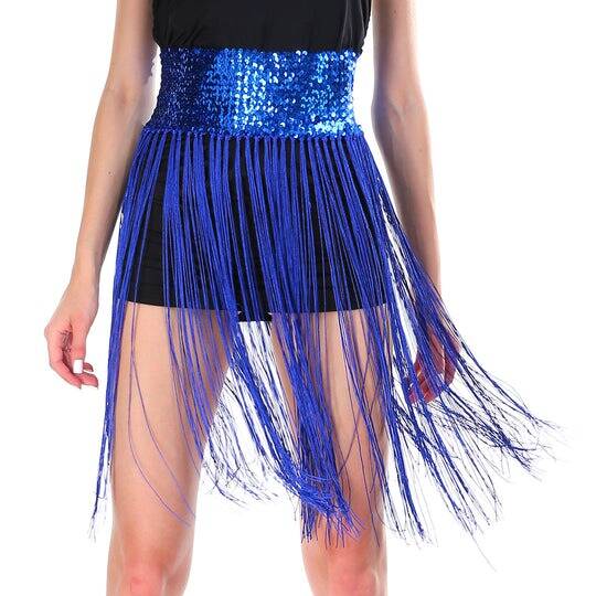 Womens Blue Sequin Belt w/ Fringe Skirt - Belly Dance Costume (Fancy Dress)