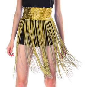 Sequin Belt w/Fringe Skirt 20s Flapper Dance Costume Party  - Gold/Yellow