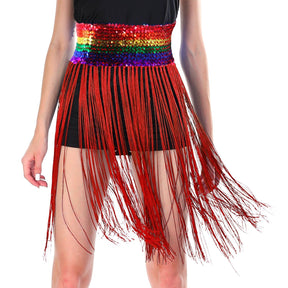 Sequin Belt w/Fringe Skirt 20s Flapper Dance Costume Party  - Rainbow