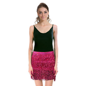 Adult Hot Pink Sequin Fringe Skirt w/ Adjustable Tie - Dance Costume (Fancy Dress)