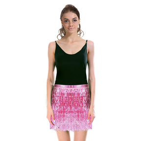 Adult Light Pink Sequin Fringe Skirt w/ Adjustable Tie - Dance Costume (Fancy Dress)