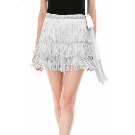 Adult Fringe Skirt Tassel Womens Dance Costume Party in Silver