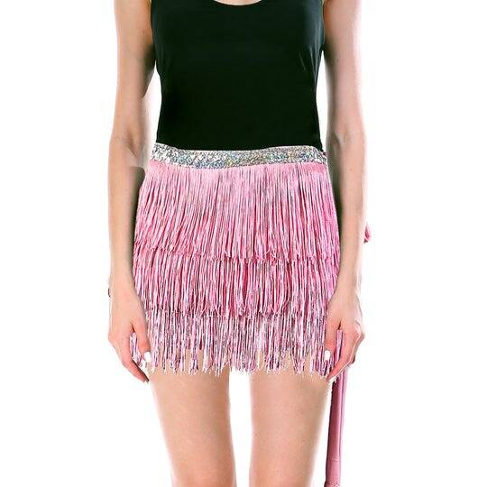 Adult Fringe Skirt Tassel Womens Dance Costume Party in Light Pink