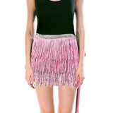 Adult Fringe Skirt Tassel Womens Dance Costume Party in Light Pink