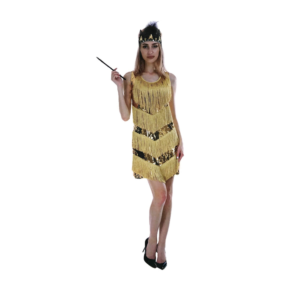 Womens Gold Sequin Flapper Fringe Costume - Charleston/Gatsby 1920s/30s