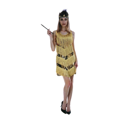 Womens Gold Sequin Flapper Fringe Costume - Charleston/Gatsby 1920s/30s