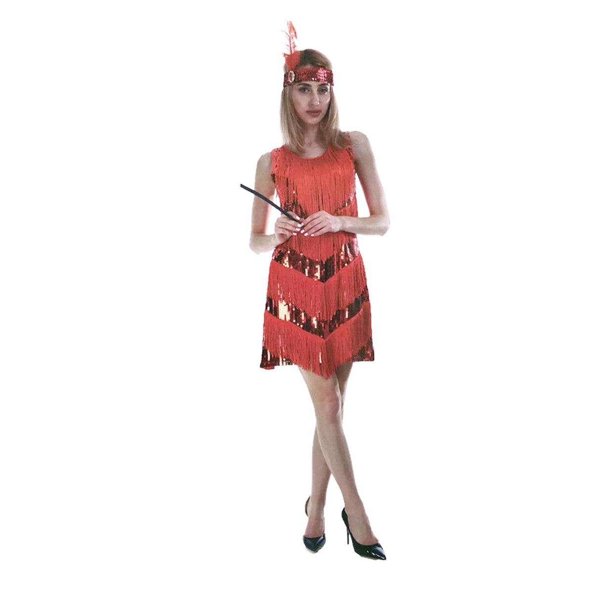 Womens Red Sequin Flapper Fringe Costume - Charleston/Gatsby 1920s/30s