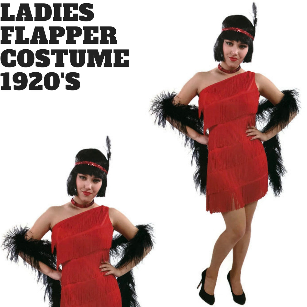Womens Red Flapper Costume - 1920s Charleston/Gatsby (Halloween & Fancy Dress)