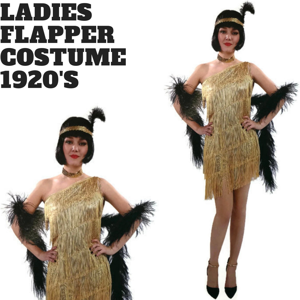 Womens Gold Flapper Costume - 1920s Charleston/Gatsby (Halloween & Fancy Dress)
