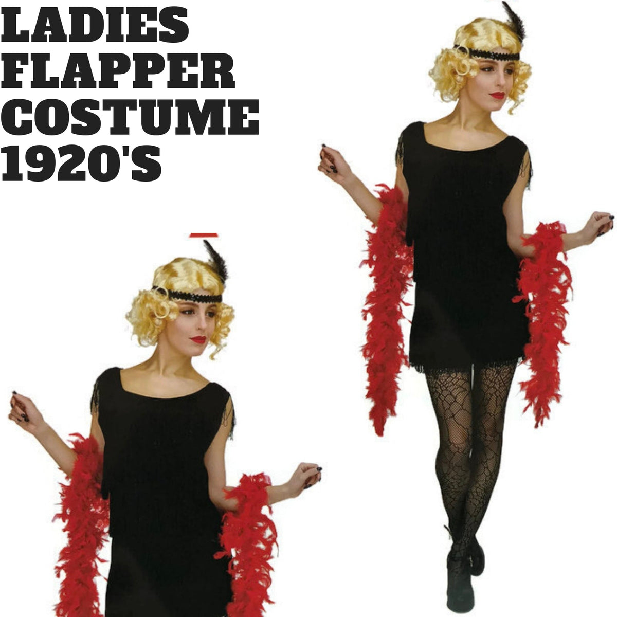 Womens Black Flapper Costume - 1920s Charleston/Gatsby (Halloween & Fancy Dress)