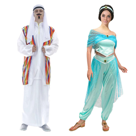 His & Hers Arabian Sheikh & Princess Couples Costume Set - Desert Halloween Fancy Dress