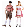 Brown Lederhosen & Red Checkered Bavarian Lady Dirndl Couples Costume Set - His & Hers Oktoberfest