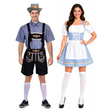 Blue Checkered Lederhosen & Bavarian Lady Dirndl Couples Costume Set - His & Hers Oktoberfest