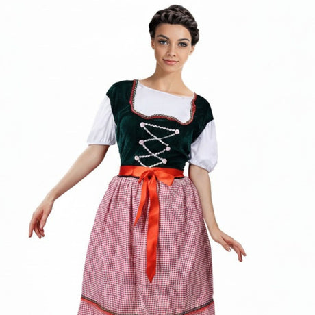 Adult Beer Garden Maid Womens German Heidi Bavarian Oktoberfest Costume in Red
