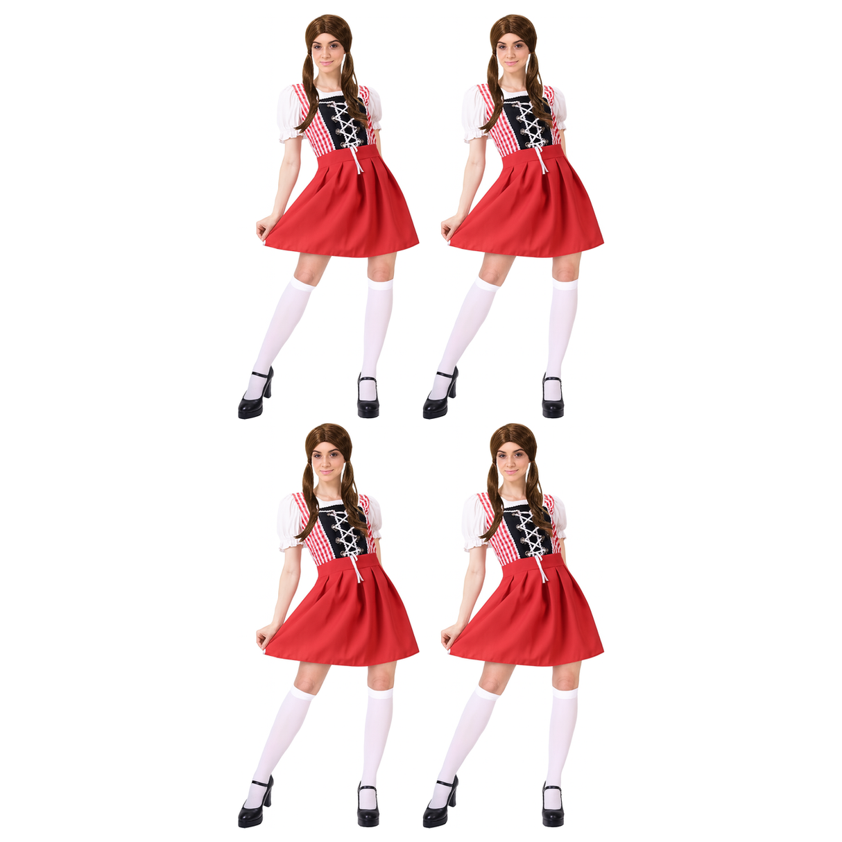 4x Adult Red Check Beer Garden Maid Costume Bulk Pack - Oktoberfest Heidi/Bavarian (Halloween & Fancy Dress)