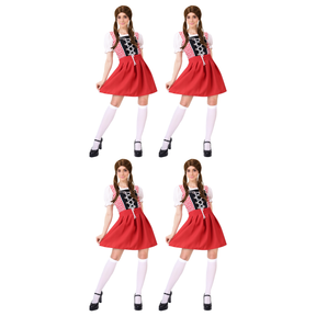 4x Adult Red Check Beer Garden Maid Costume Bulk Pack - Oktoberfest Heidi/Bavarian (Halloween & Fancy Dress)