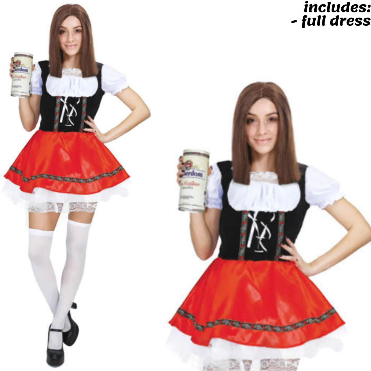 Adult Beer Girl Dress Costume - Oktoberfest Bavarian (Halloween & Fancy Dress)