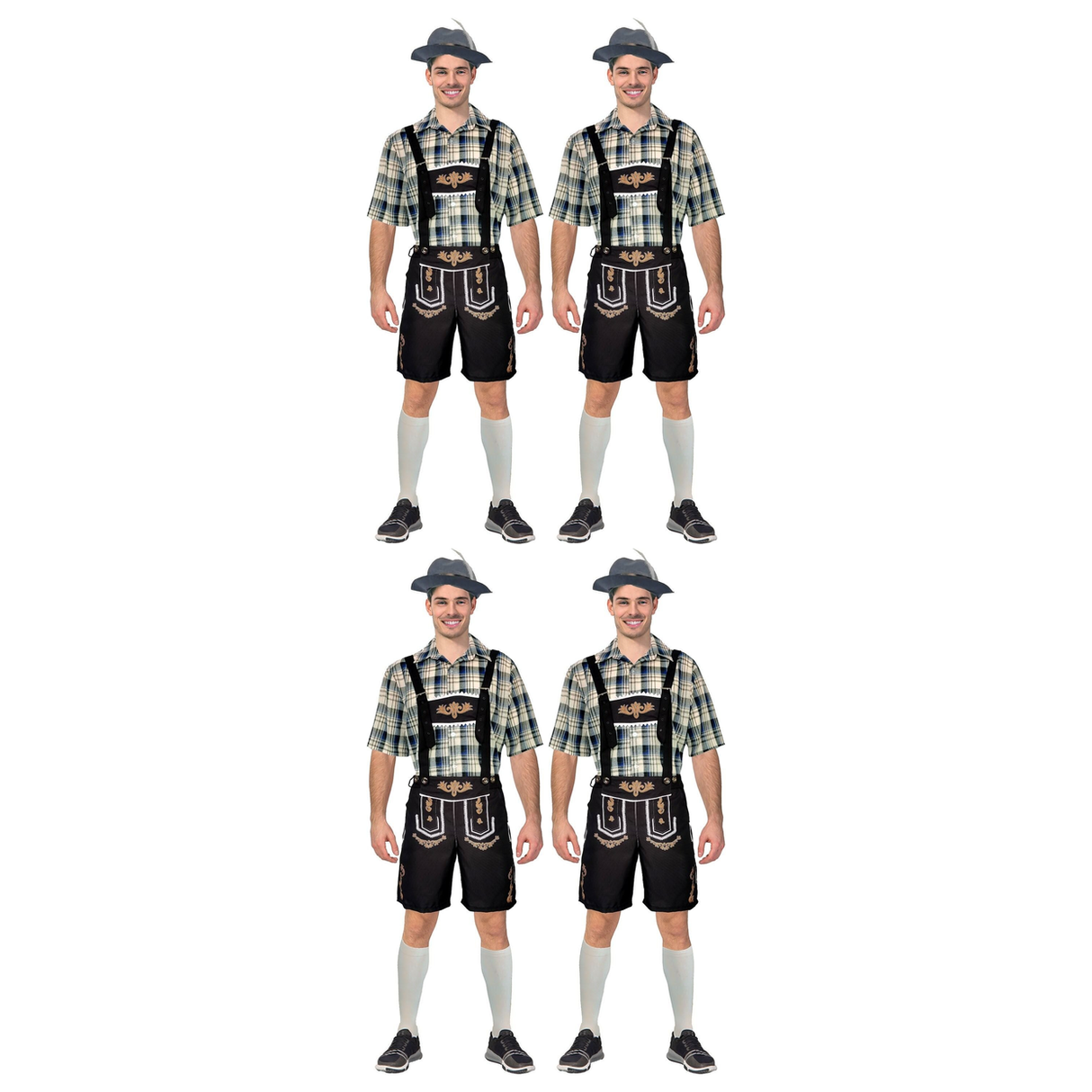 4x Adult Blue & Cream Checkered Beer Man Costume Bulk Pack - Oktoberfest (Halloween & Fancy Dress)