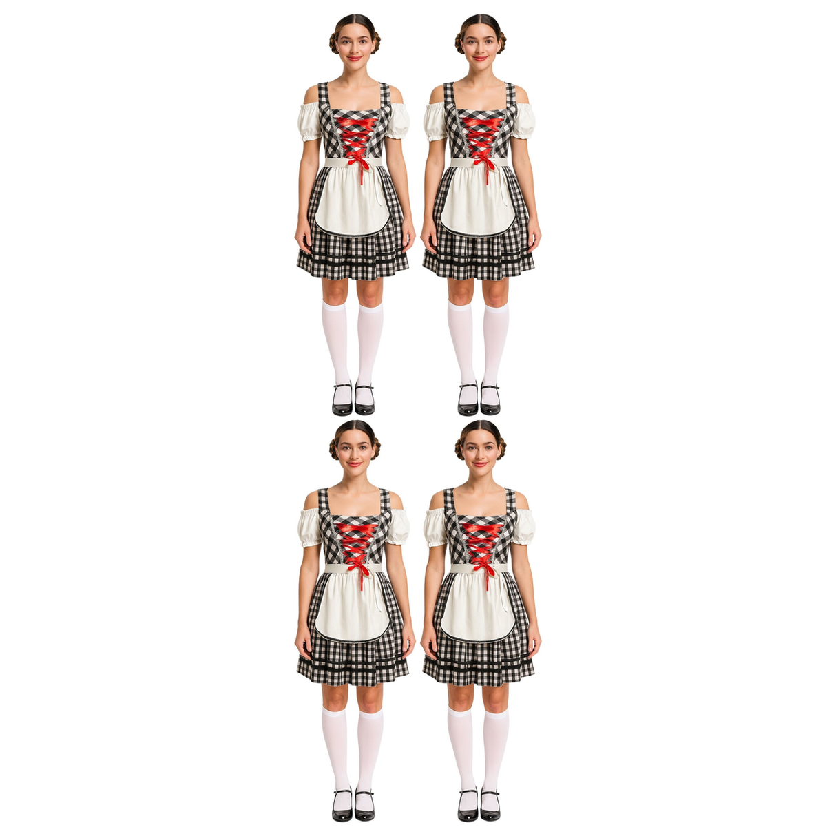 4x Womens Black Oktoberfest Beer Girl Costume Bulk Pack - Bavarian (Halloween & Fancy Dress)