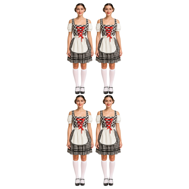 4x Womens Black Oktoberfest Beer Girl Costume Bulk Pack - Bavarian (Halloween & Fancy Dress)