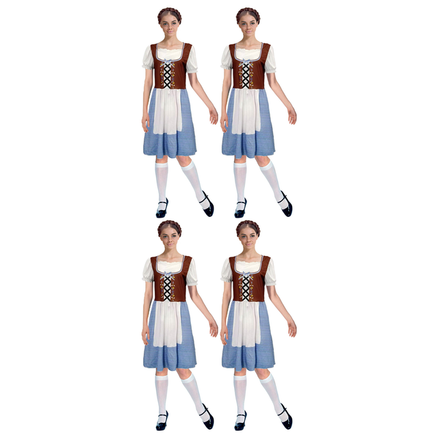 4x Womens Blue/Brown Oktoberfest Beer Girl Costume Bulk Pack - Bavarian Wench (Halloween & Fancy Dress)