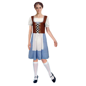 Womens Adult Oktoberfest Beer Girl Costume Halloween Bavarian Wench in Blue/Brown