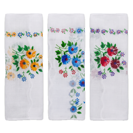 3x Womens Floral 100% Cotton Handkerchiefs - Mixed Ladies Hanky Pack (30x30cm)