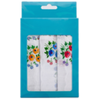 3x Womens Floral 100% Cotton Handkerchiefs - Mixed Ladies Hanky Pack (30x30cm)