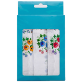 3x Womens Floral 100% Cotton Handkerchiefs - Mixed Ladies Hanky Pack (30x30cm)